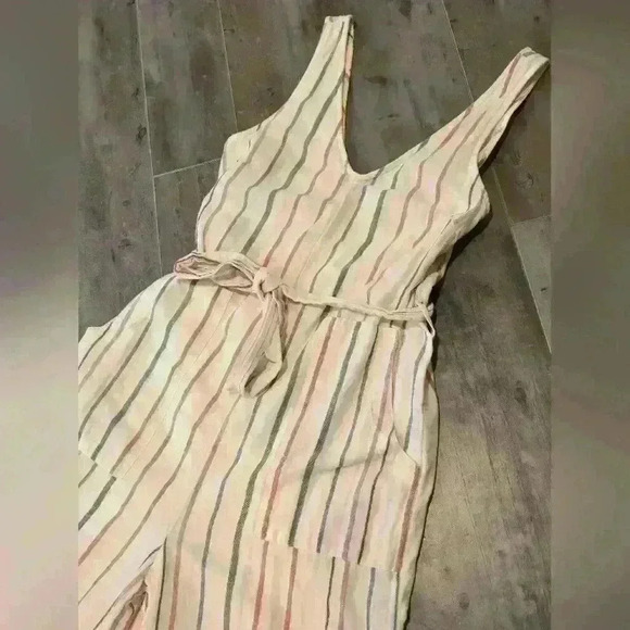 American Eagle Multi Colored Striped Linen Jumpsuit - Picture 8 of 14